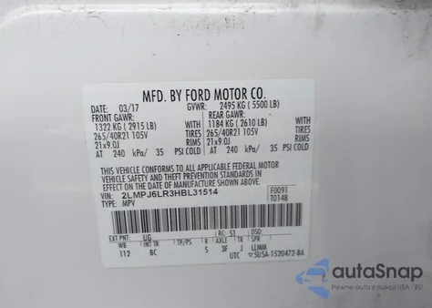 2017 Lincoln Mkx Reserve z USA, uszkodzony, nr VIN 2LMPJ6LR3HBL31514